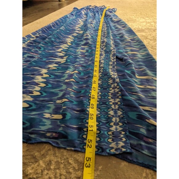 Charlie Jade Dress Womens sz S Sleeveless Maxi Blue Watercolor Faux Wrap Chiffon - Picture 13 of 16